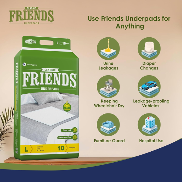 Friends Classic Disposable Underpads,Soft & Super Absorbency - 60x90 cm 1 Friends Classic Disposable Underpads,Soft & Super Absorbency - 60x90 cm